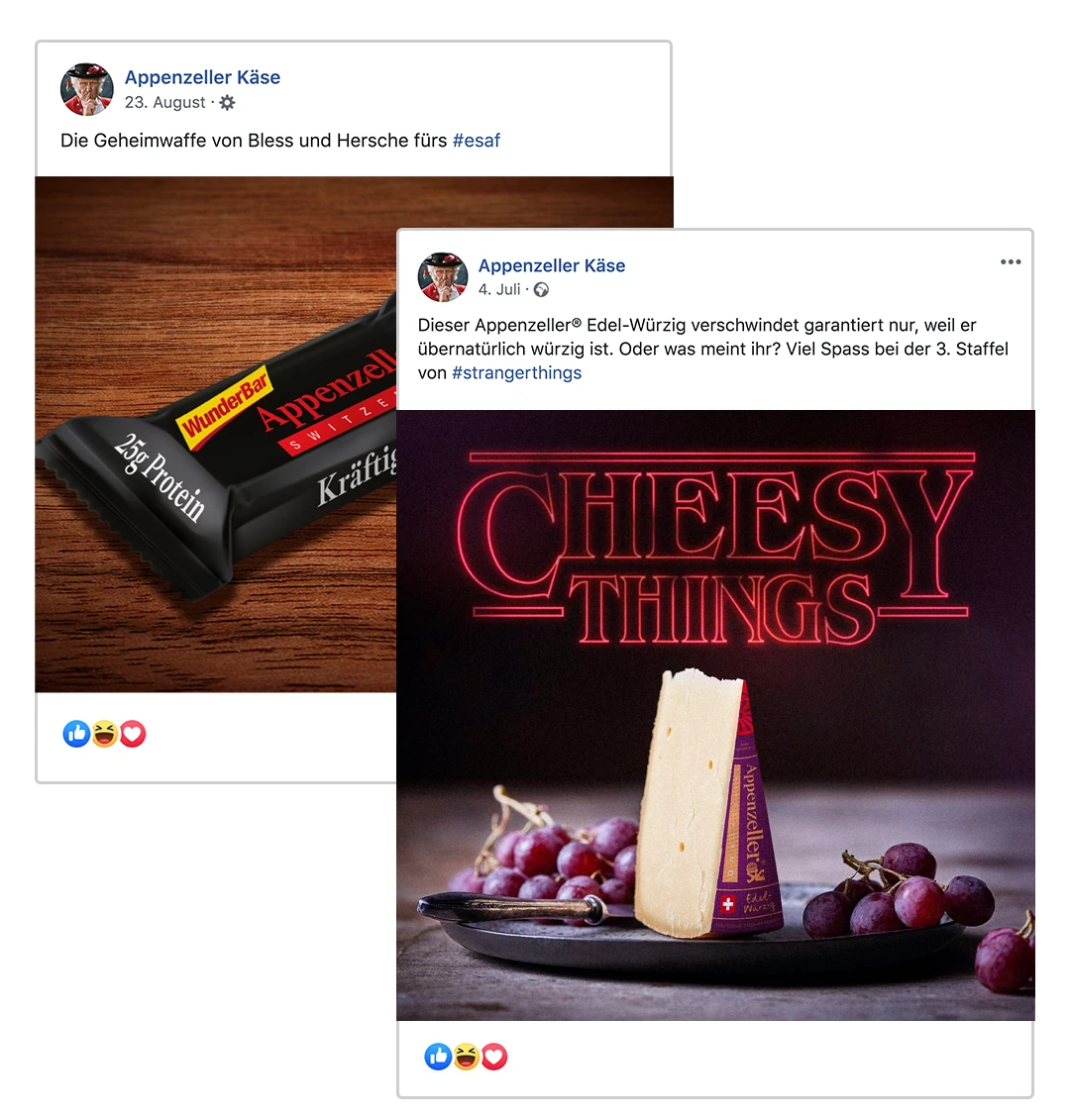 Publications Appenzeller pour les réseaux sociaux, dont le visuel « Cheesy Things ».