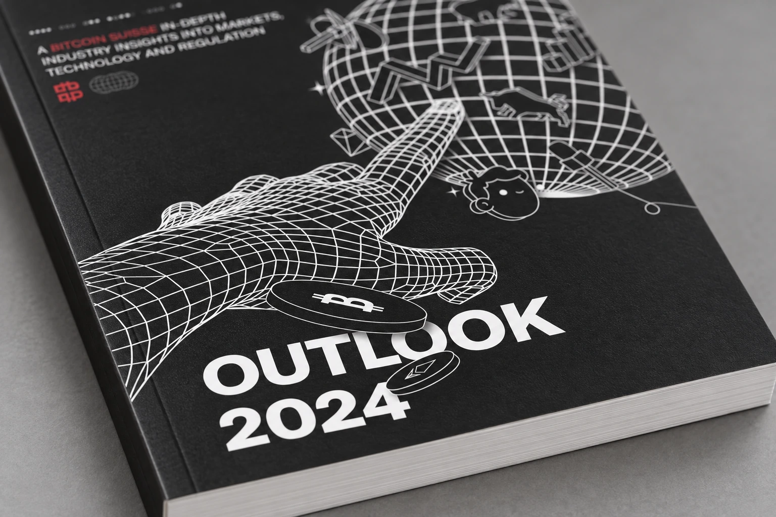 Gros plan du rapport « Outlook 2024 » et de son illustration filaire.