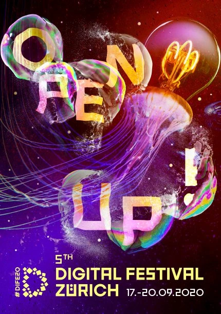 Affiche verticale « Open Up! » du Digital Festival 2020.