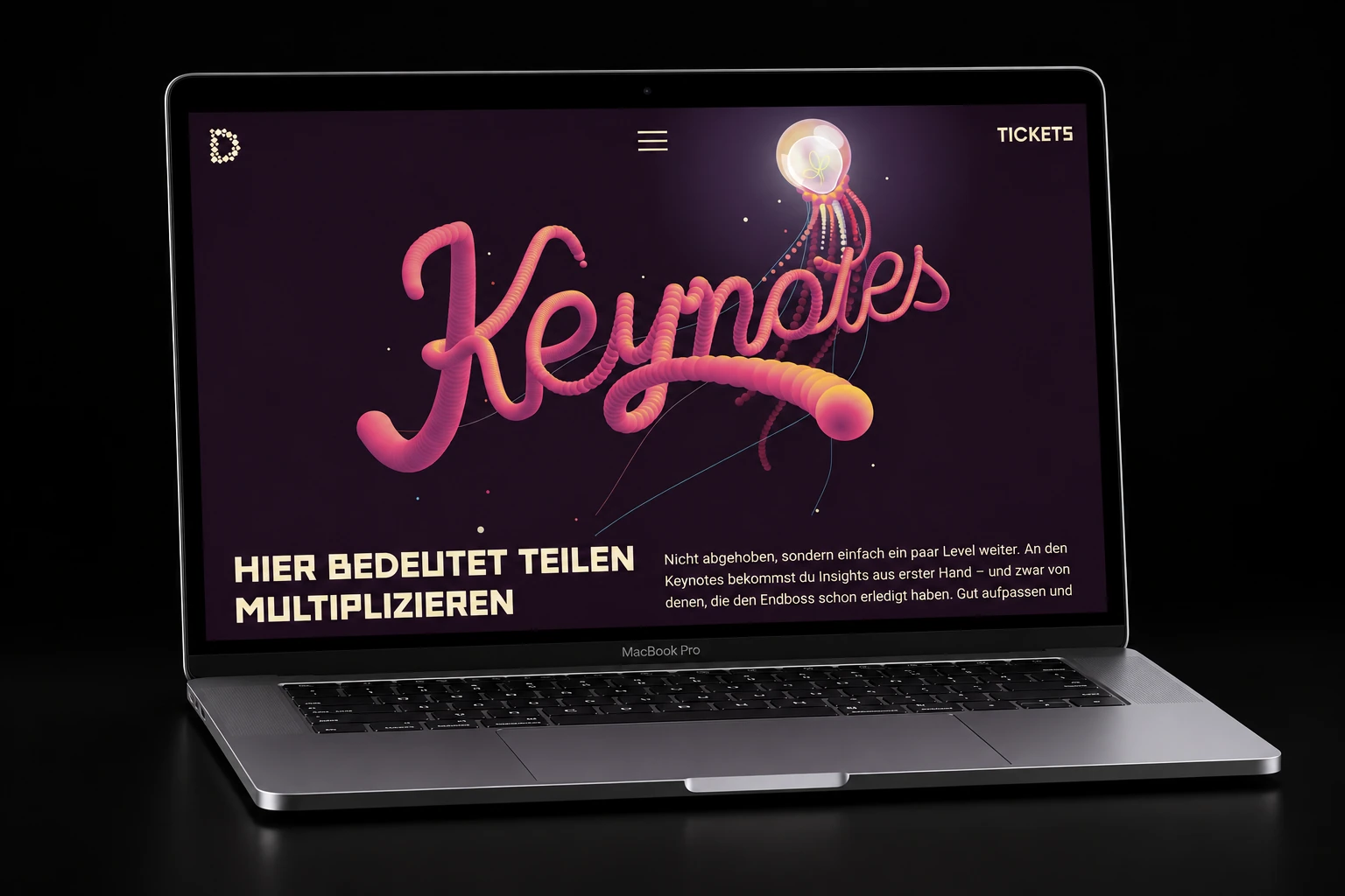 Page « Keynotes » du Digital Festival 2019 sur ordinateur portable.