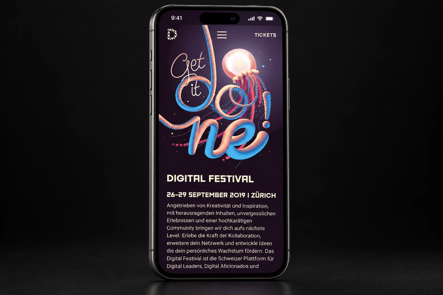 Site mobile du Digital Festival 2019 avec le visuel « Get it done ».