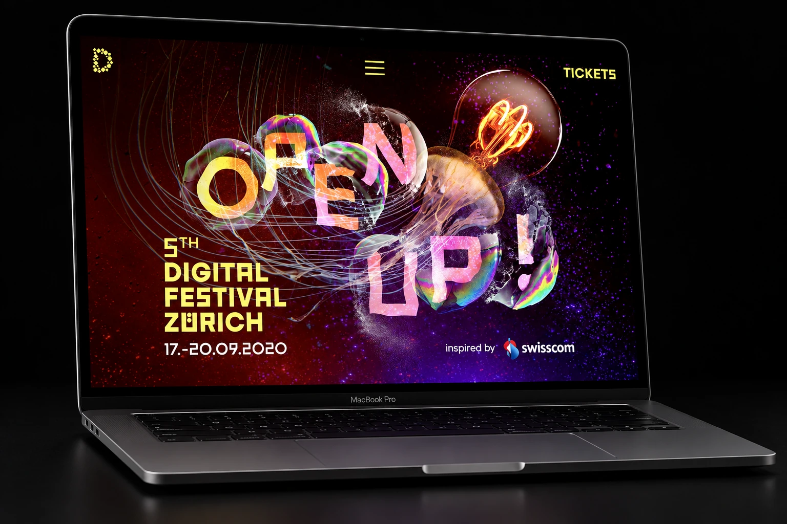 Accueil du site Digital Festival 2020 « Open Up! » sur ordinateur portable.