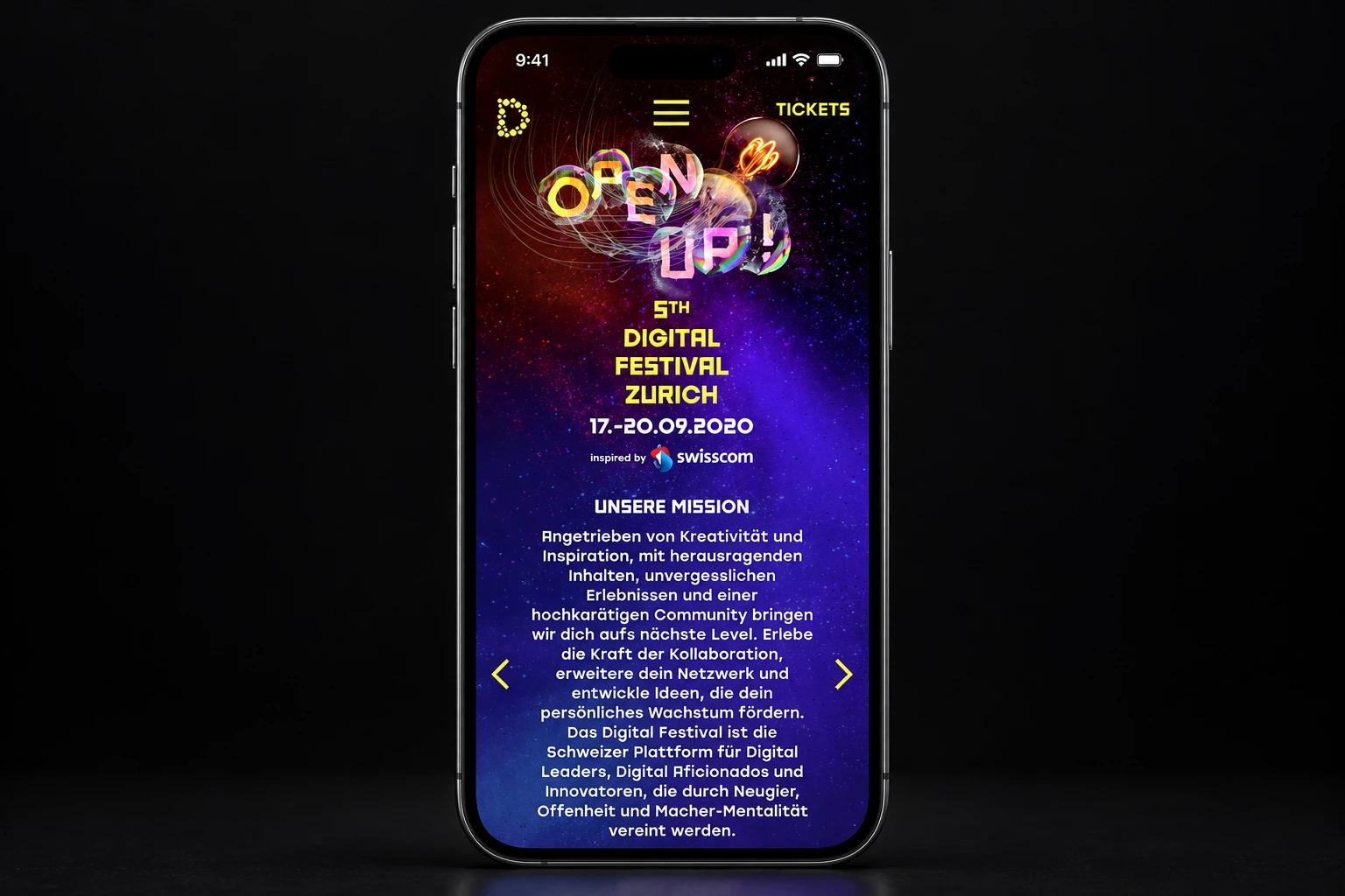 Site Digital Festival 2020 « Open Up! » dans son format smartphone.