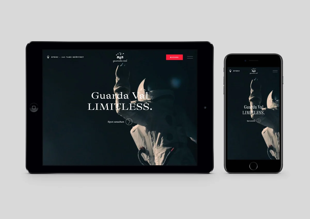 Site Guarda Val « Limitless » présenté sur tablette et smartphone.