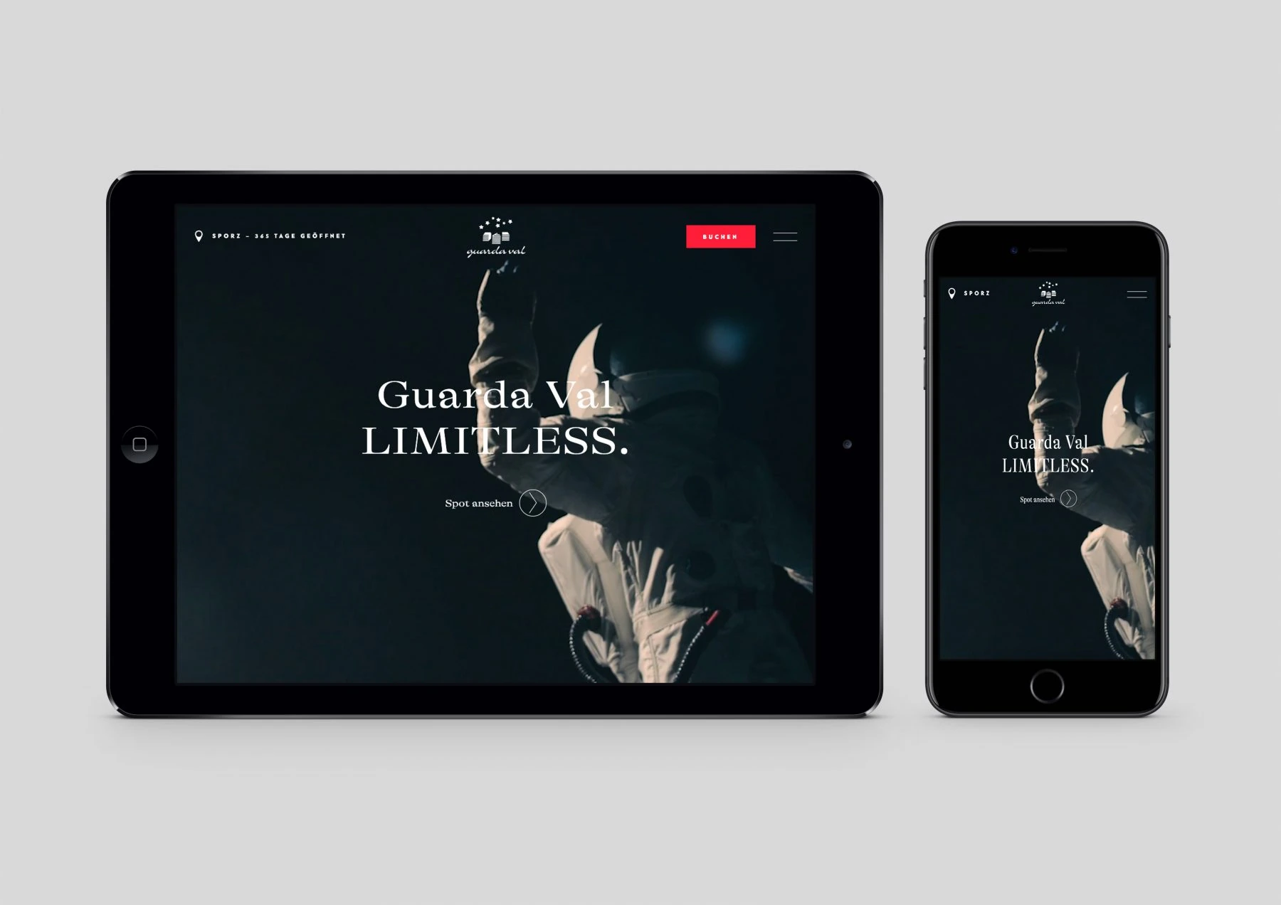 Site Guarda Val « Limitless » présenté sur tablette et smartphone.