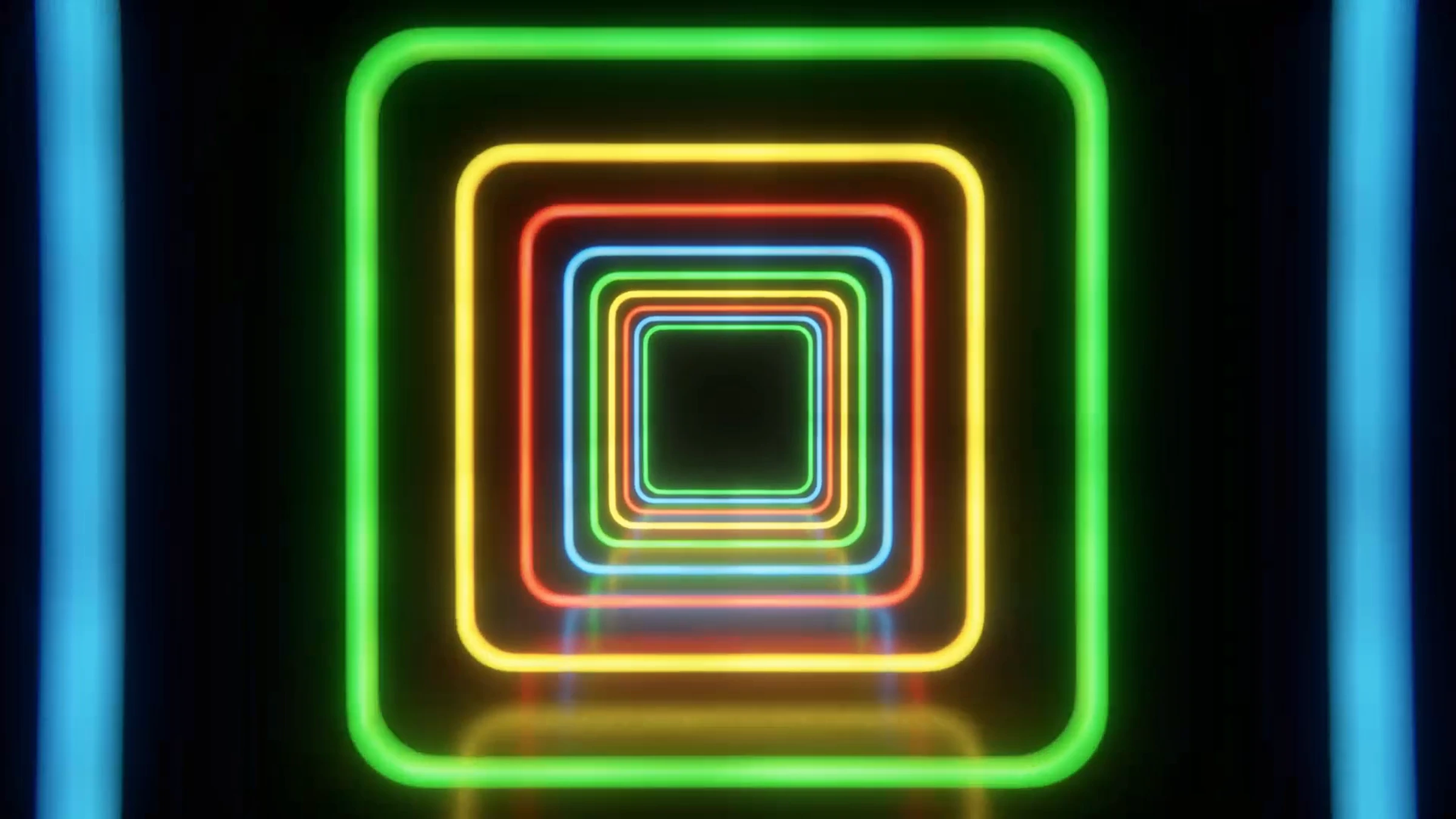 Tunnel de cadres lumineux multicolores dans le film PostFinance.
